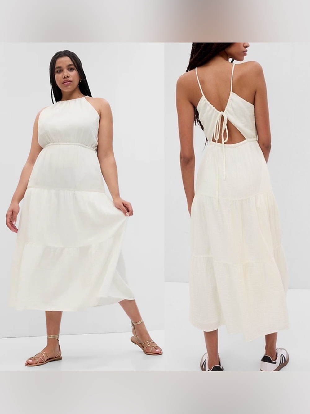 NWT Gap Crinkle Gauze Halter Keyhole Tiered Maxi Dress in White size Medium Tall